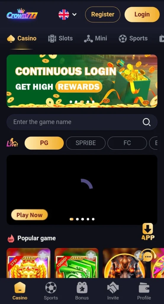 CROWN777 Game interface